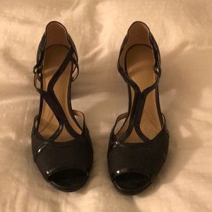 Black ankle strap open toe heels size 7.5M